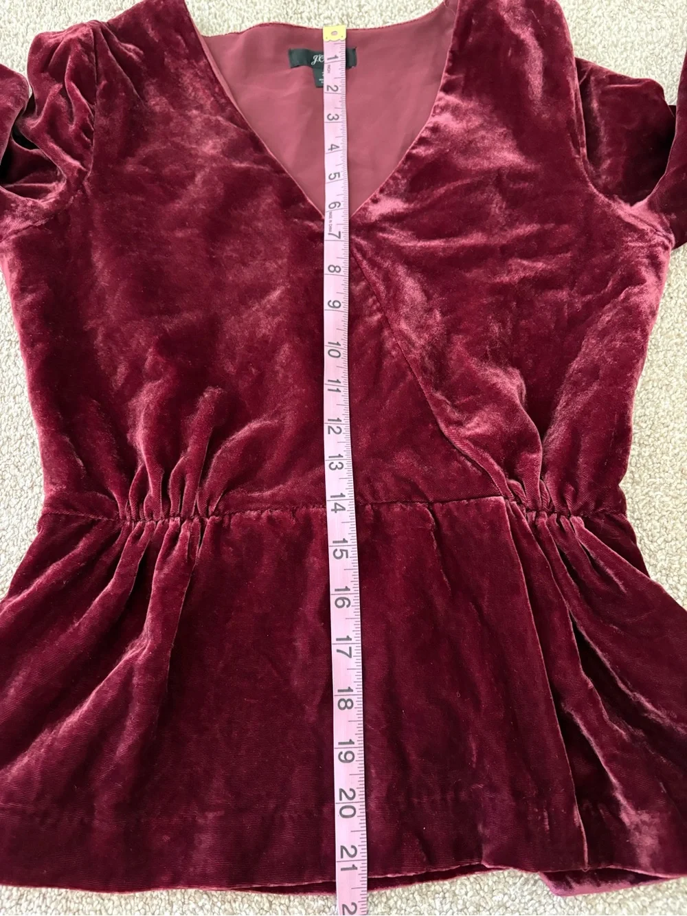 J. Crew Velvet Peplum Wrap Blouse Wine Red V Neck Top Size 2 Victorian Y2K
